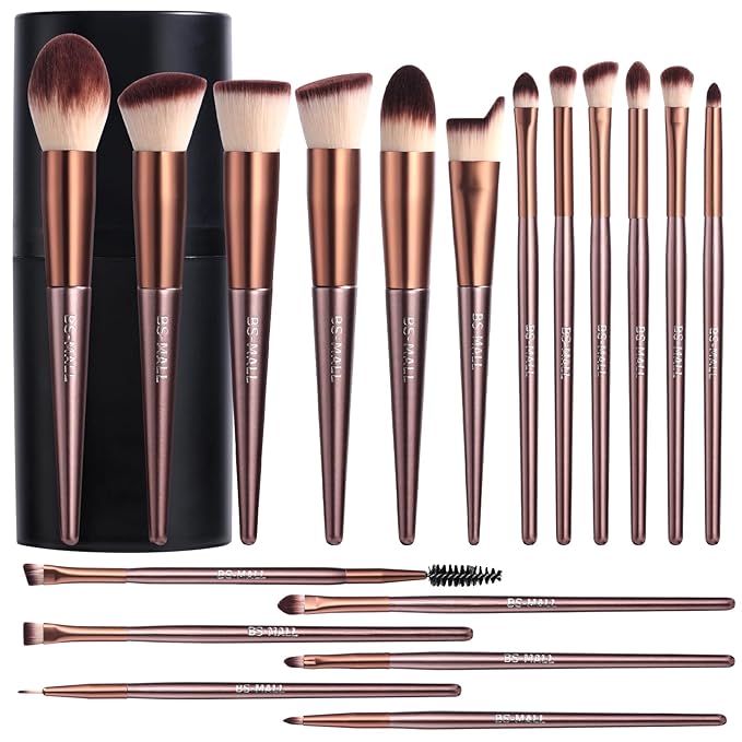 BS-MALL Makeup Brush Set 18 Pcs Premium Synthetic Foundation Powder Concealers Eye shadows Blush Makeup Brushes with black case (B-Brown)-GlimoraGlow