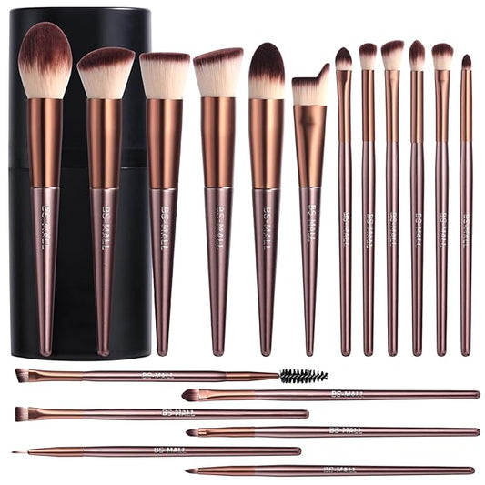 BS-MALL Makeup Brush Set 18 Pcs Premium Synthetic Foundation Powder Concealers Eye shadows Blush Makeup Brushes with black case (B-Brown)-GlimoraGlow