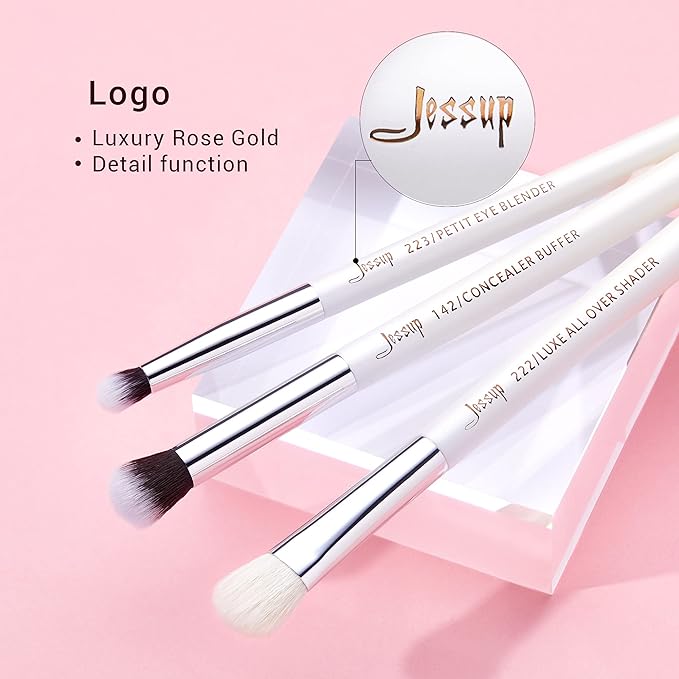 Jessup Small Eye Makeup Brush Set Professional 15pcs White/Silver Premium Natural-synthetic Eye Shadow Blending Concealer Eye & Brow Liner Brushes, T237-GlimoraGlow