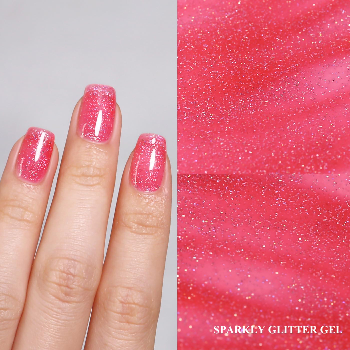 Imtiti Glitter Gel Nail Polish, Strawberry Pink Iridescent Glitter Gel Polish Diamond Shimmer Sparkle Soak Off UV LED Nail Gel Polish Autumn Winter Manicure 10ML-GlimoraGlow