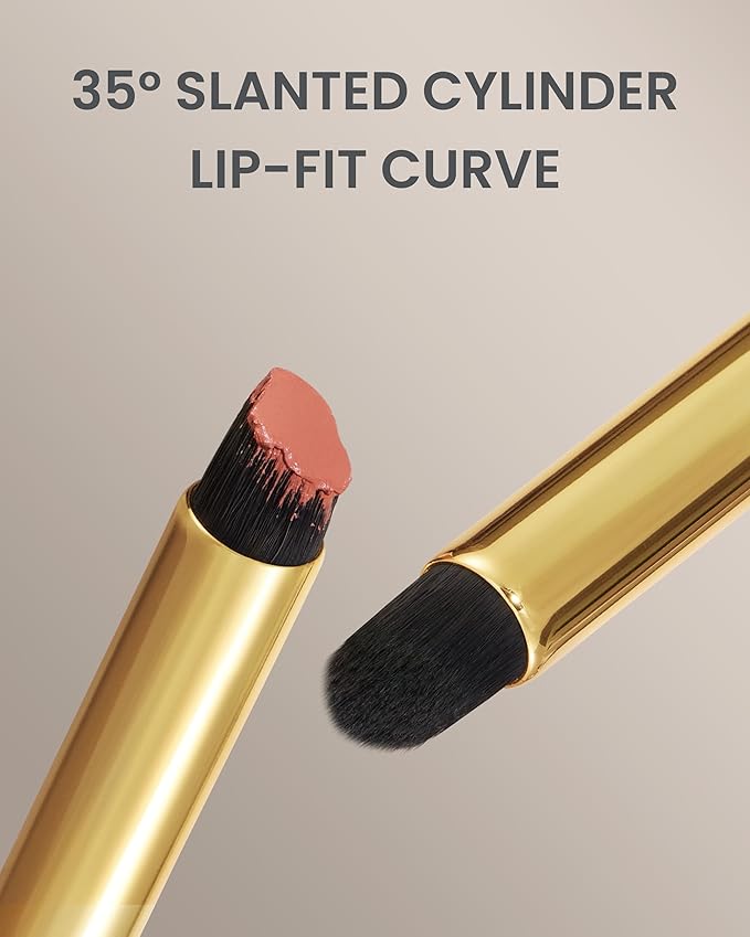 Desert Oak Series VelvetSlant Lip Artist - 45° Slanted Lip Brush for Gradient & Feathered Lips, Ultra-Soft Vegan Nylon, Bubinga Wood Handle (CM 198)-GlimoraGlow