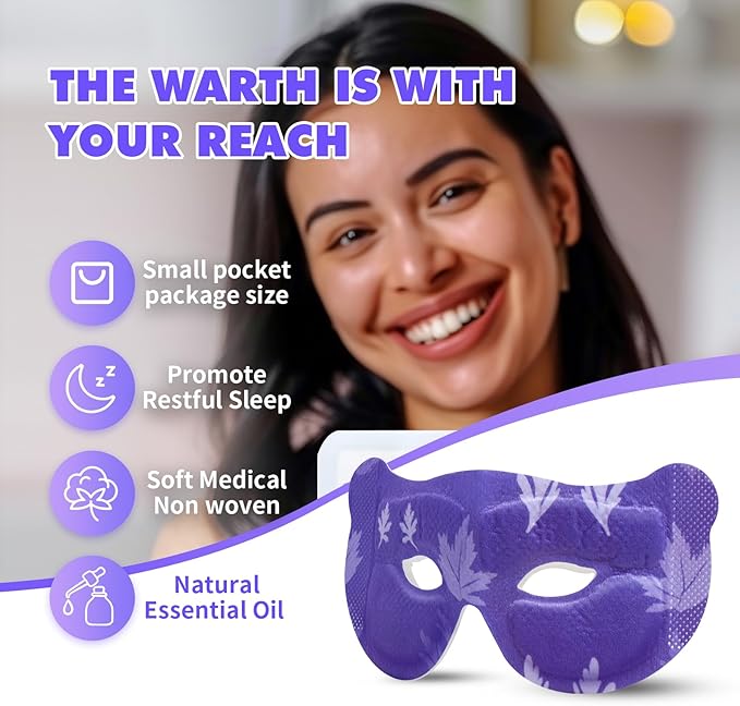 18 Packs Lavender Steam Eye Masks for Dry Eyes 40 Mins Warm Eye Mask Heated Eye Mask Reduce Puffiness Dark Circles Travel Essentials Eye Masks for Sleep Disposable(Lavender,Hollow)-GlimoraGlow