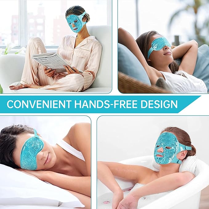 Ice Face Mask Reusable and Cold Gel Eye Mask for Puffiness/Dark Circles/Eye Bags/Dry Eyes/Headaches/Migraines/Stress Relief, Ice Pack for Eyes & Face (Blue)-GlimoraGlow