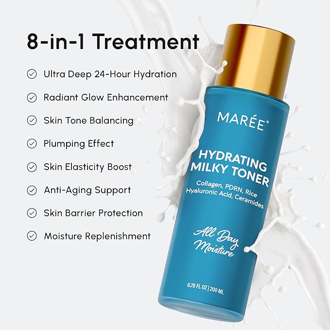 MAREE Hydrating Milky Toner for Face - Rice Toner with Niacinamide & Collagen - Skin Barrier Repair Hydrating Toners for Face - Milk Toners Essence - PDRN, Hyaluronic Acid, Ceramides - Tonico Facial-GlimoraGlow