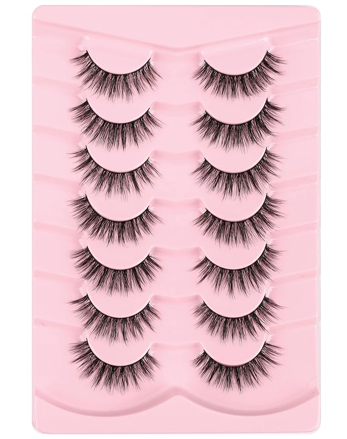 Wispy Mink Lashes Fluffy Lashes Natural Look C Curl False Eyelashes Natural Fake Lashes Wispies Eyelashes Short Eye Lashes Pack 7 Pairs-GlimoraGlow