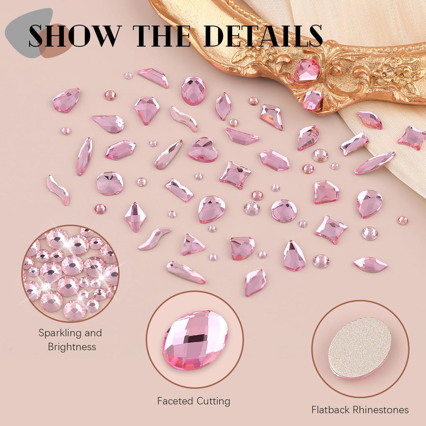 1680Pcs Pink Glass Nail Rhinestones 180Pcs Multi Shapes Flatback Nail Gems + 1500Pcs 1.5-4mm Round Crystal with Rhinestones Glue Gel, Manicure Nail Charms Diamond Gemstones for Nail Art-GlimoraGlow