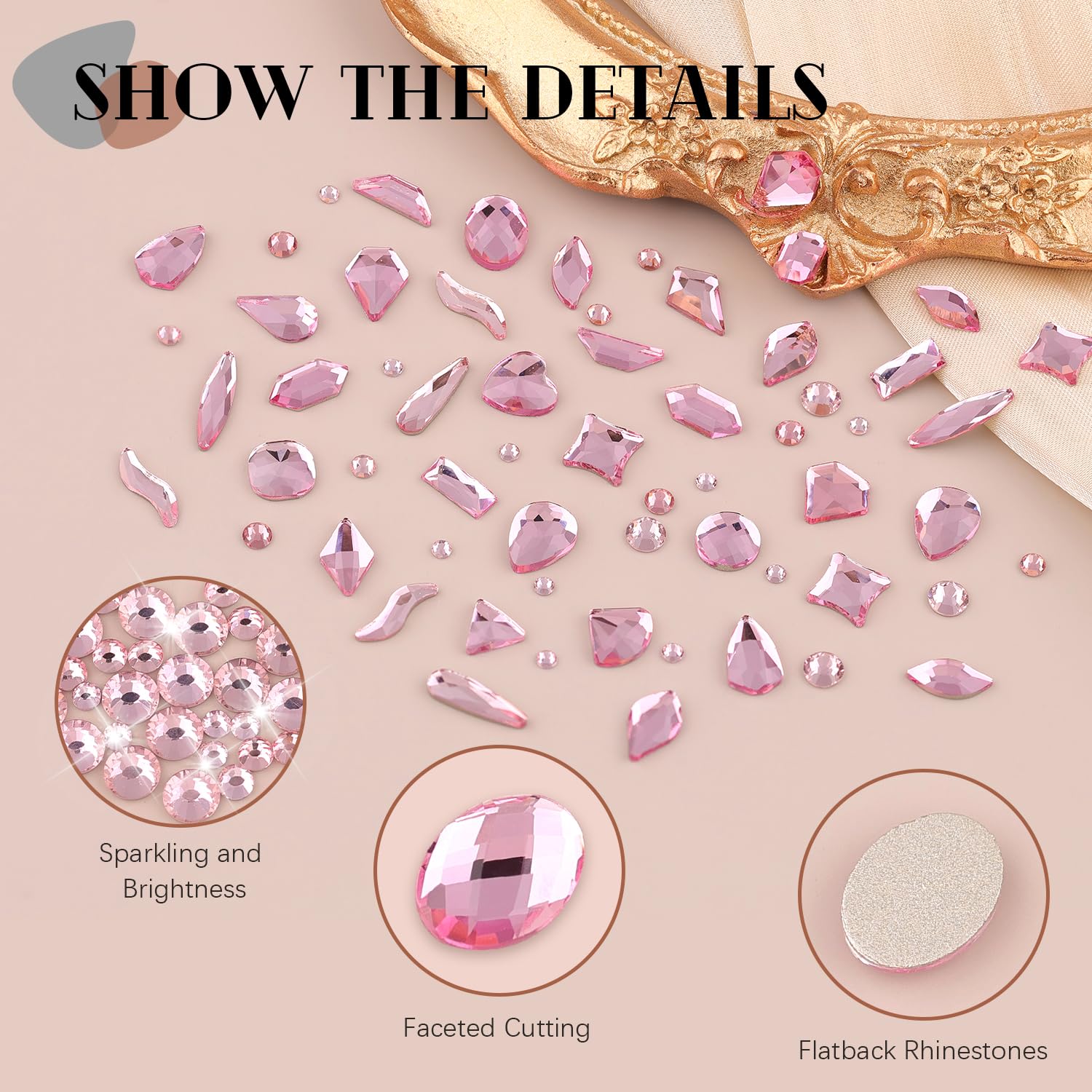 1680Pcs Pink Glass Nail Rhinestones 180Pcs Multi Shapes Flatback Nail Gems + 1500Pcs 1.5-4mm Round Crystal, Manicure Nail Charms Diamond Gemstones for Acrylic Nails Decoration-GlimoraGlow