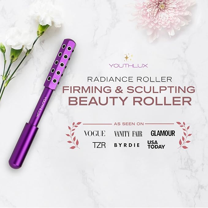 Radiance Roller – Germanium Stone Facial Massage Tool for Lifting, Sculpting, De-Puffing, Glow Boost, Energizing & Cooling Effect (Purple)-GlimoraGlow