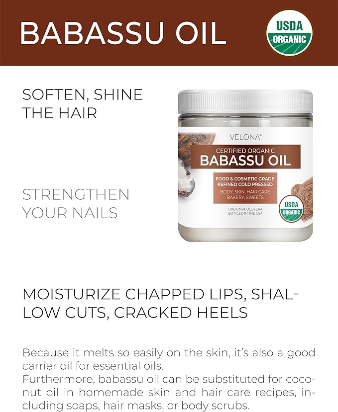 velona Babassu Oil USDA Certified Organic - 16 Fl Oz | 100% Pure and Natural Carrier Oil | Refined, Cold Pressed | Face, Hair, Body & Skin Care and Cooking | Use Today - Enjoy Results-GlimoraGlow