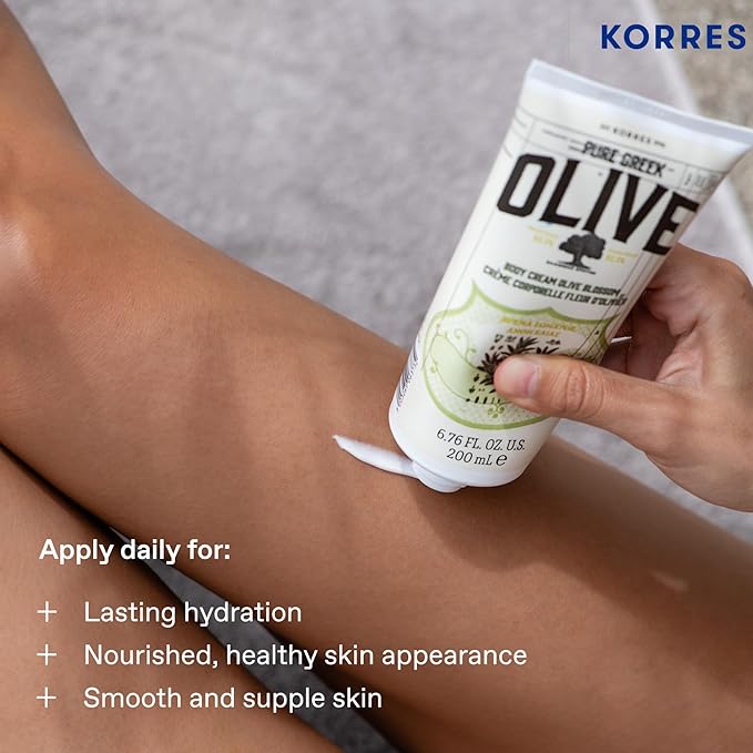 KORRES Olive Body Lotion for Dry Skin Moisturizer Cream with Vitamin E, Aloe and Pure Greek Olive Oil for Body Care, Hydrating & Nourishing for Smooth, Supple Skin,-GlimoraGlow