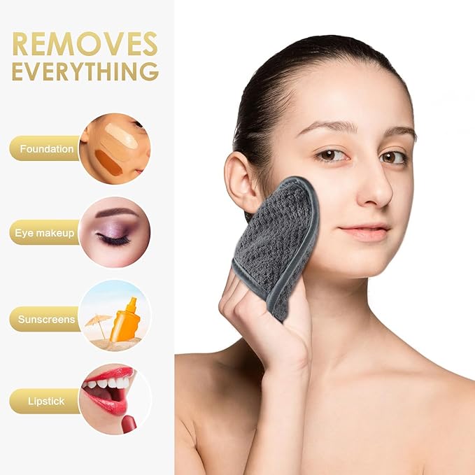 SINLAND Reusable Makeup Remover Pads For Face,Eye,Lips Microfiber Gentle Facial Cleansing Cloths for All Skin Types Friendly for Makeup Remover With Laundry Bag 5.1inchx3.93inch Gray Pack of 12-GlimoraGlow