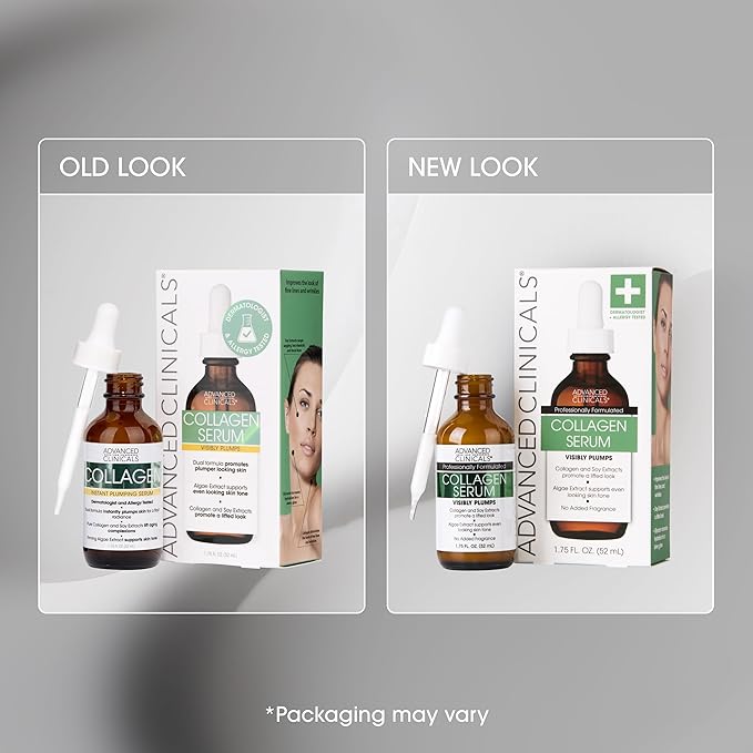 Advanced Clinicals Collagen Serum For Face | Visible Anti Aging Collagen Peptide Serum + Hyaluronic Acid Moisturizer Improves Look Of Wrinkles, Dry Skin, & Fine Lines, No added Fragrance, 1.75 Fl Oz-GlimoraGlow