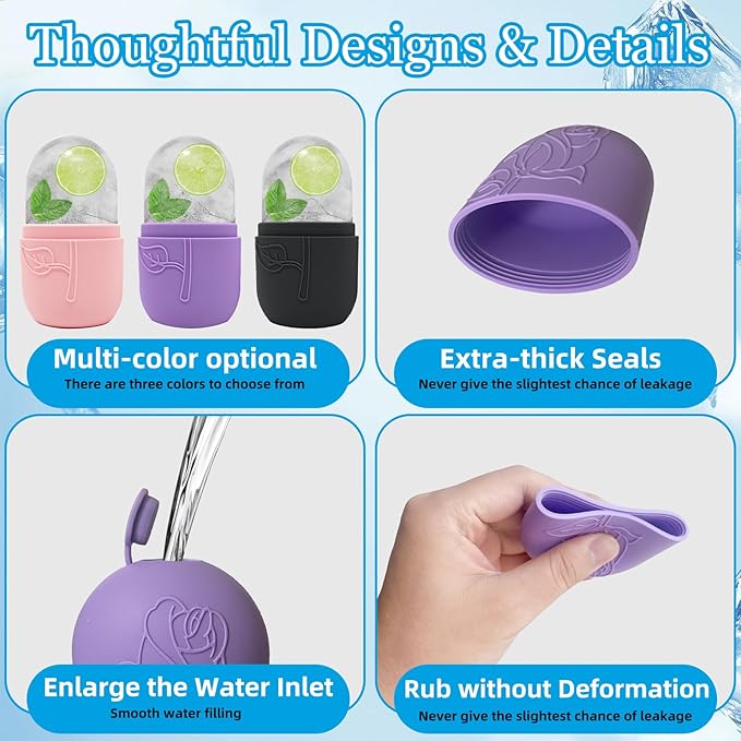 Ice Face Roller Massager for Face, Reusable Silicone Ice Cube Mold, Facial Beauty Ice Roller, Reduce Puffiness and Dark Circles, Minimize Pores & Improve Skin Texture (Purple)-GlimoraGlow