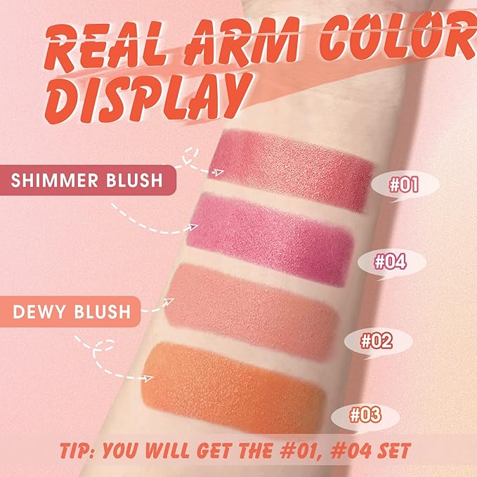 2 Pcs Cream Blush Stick Makeup Kit, Natural Shimmer & Matte Stick Blush Wand for Cheeks, Lightweight Blendable Silky Cream Blush Makeup -Shimmer Blush (#01 Shimmer Pink #04 Shimmer Fuchsia)-GlimoraGlow