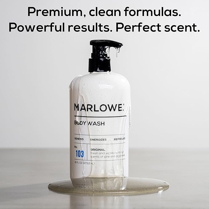 MARLOWE. No. 103 Body Wash 16 oz Pump, Original, Energizing & Refreshing Shower Gel with Willow Bark & Green Tea Extracts, Cleanses, Moisturizes, Smooths & Nourishes, Fresh Pine & Agarwood Scent-GlimoraGlow