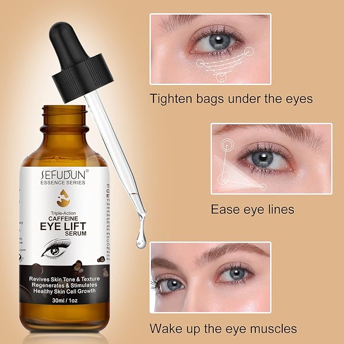 Caffeine Eye Serum, Eye Lift Serum with Vitamin C, Hyaluronic Acid, Collagen - Reduces Puffiness, Dark Circles, Under Eye Bags 1 oz / 30 ml-GlimoraGlow