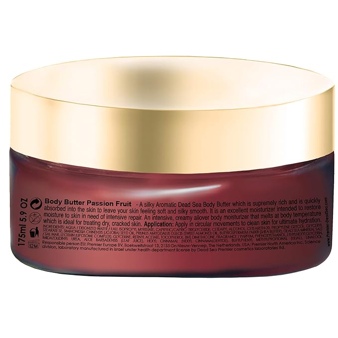 Premier Dead Sea Aromatic Body Butter – Passion Fruit, Hydrating Shea Body Butter for Women & Men, Moisturizing, Firming & Anti-Aging Cream for Dry Skin, Hand & Body, 5.95 Fl.oz-GlimoraGlow
