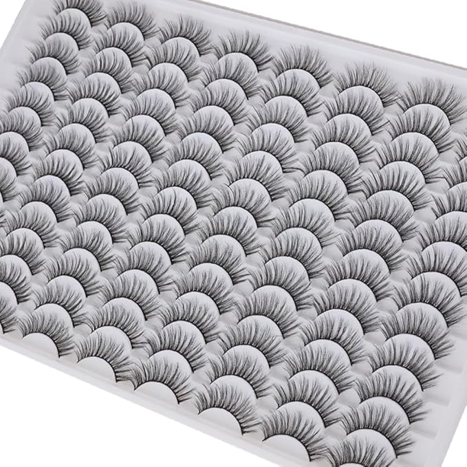 False Eyelashes 48 Pairs Faux Mink Lashes 14mm Wispy Lashes 3D Fluffy Cat Eye Lashes Pack Bulk Wholesale Strip Lashes(style 48-020)-GlimoraGlow