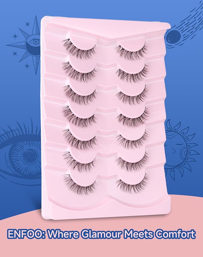 Clear Band Lashes Short Everyday Wispy False Eyelashes Natural Look Flared Strip Eyelash Small Lash Soft Fluffy Pack 7 Pairs SF-06-GlimoraGlow