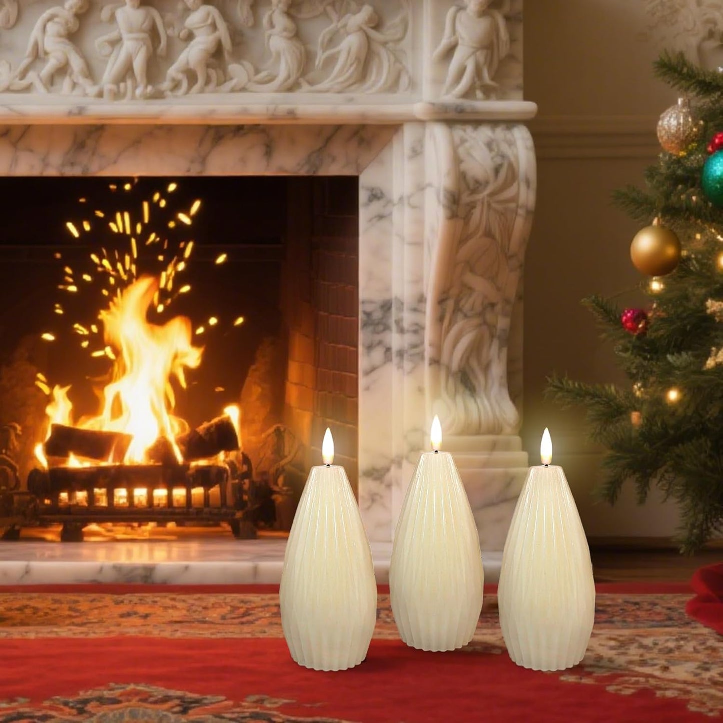 Silverstro Irregular Flameless Candles with Remote Control & Timer Function, Real Wax Flicker Battery Operated Candles for Home Party Wedding Nautical Christmas Ocean Decor - Set of 3(Ivory)