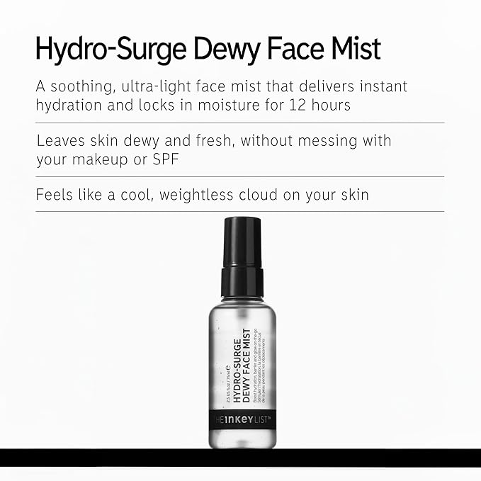 The INKEY List Hydro-Surge Dewy Face Mist 2.6 fl oz, Hydration Boosting Spray, Fragrance-Free & Alcohol-Free, Gentle Formula for Sensitive Skin, On-The-Go Application, Vegan Friendly-GlimoraGlow