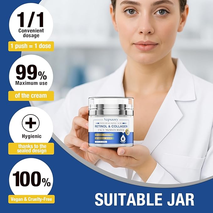 Face Moisturizer Retinol Cream For Face, Collagen Anti Aging Face Cream, Day-Night Neck Cream With Hyaluronic Acid, Wrinkle Cream For Women & Men Reduces Wrinkles, Dryness, 1.85 Fl. Oz-GlimoraGlow