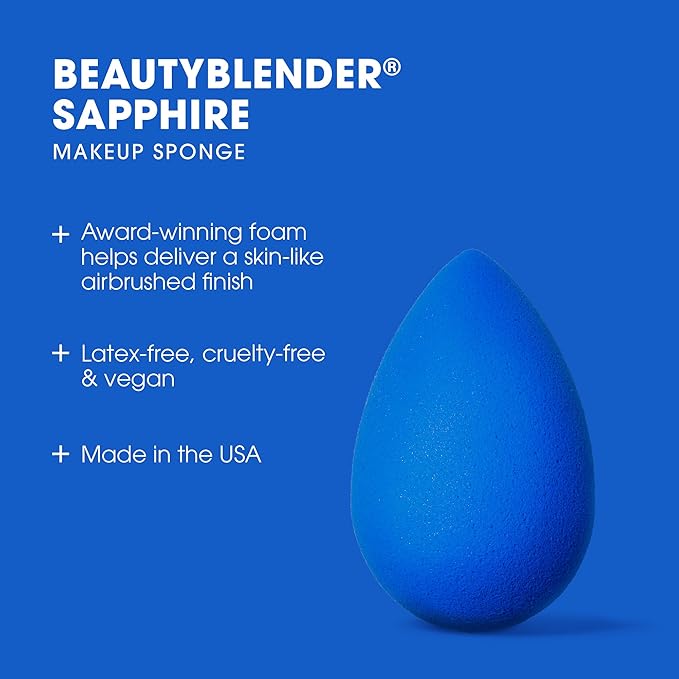 Beautyblender® | Sapphire Beauty Blender Makeup Sponge, Super-Soft Foam Easily Blends Foundations, Powders & Creams, Made in USA, Reusable, Washable, Streak Free Application, Vegan, Cruelty Free-GlimoraGlow