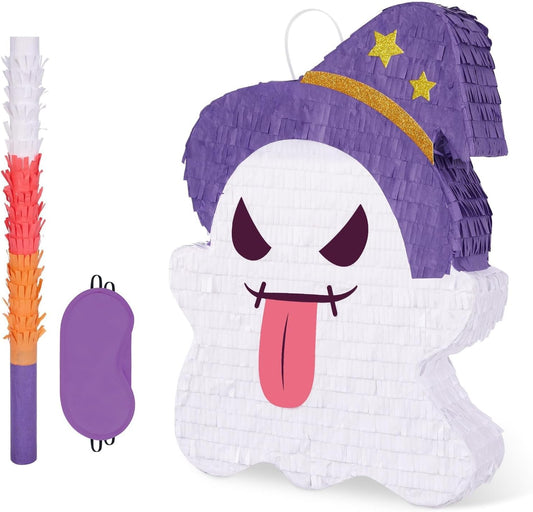 WERNNSAI Halloween Ghost Pinata - Halloween Ghost Party Games Decorations for Kids Baby Hallo-ween Costumes Party Supply Haunted House Ghost Decorations with Bat Blindfold