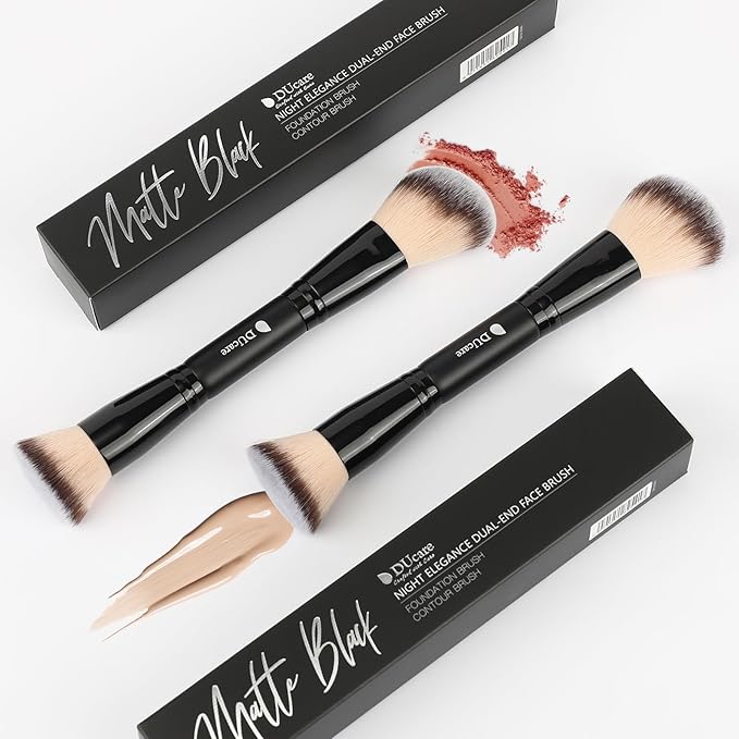 DUcare Foundation Brush Contour Bronzer Double Ended Makeup Brush for Blending Liquid Powder Concealer Cream Blush Buffe Black-GlimoraGlow