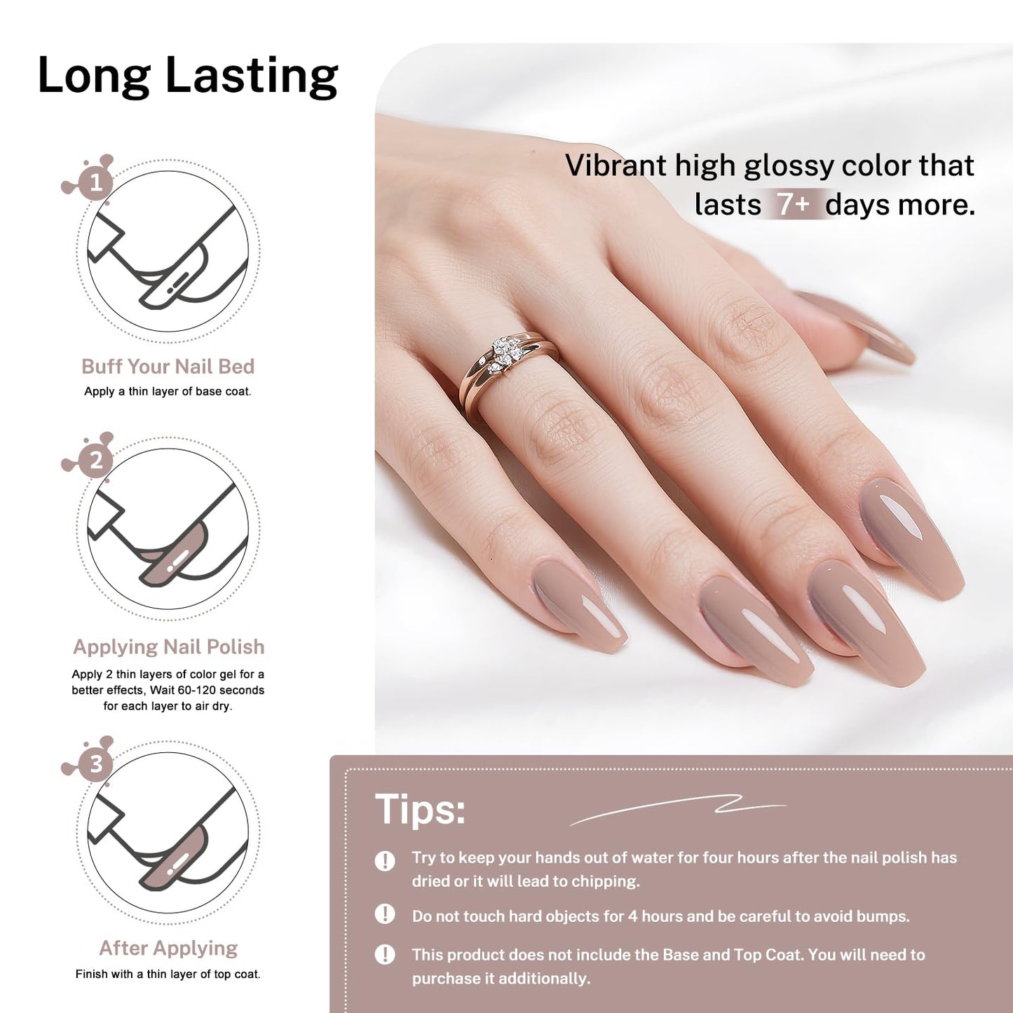 16.5ml Light Brown Nail Polish Large Volume Quick Dry Nail Polish, Long Lasting Shine, Fingernail Toenail Nail Art DIY Home Travel Nail Art Gift-GlimoraGlow