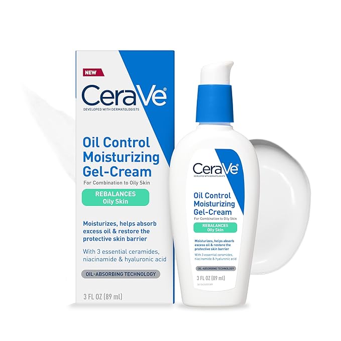 CeraVe Oil Control Moisturizing Gel-Cream, Face Moisturizer for Oily Skin, Niacinamide, Hyaluronic Acid & Oil Absorbing Technology To Rebalance Oily Skin, Non-Comedogenic, Fragrance Free & Oil-Free-GlimoraGlow