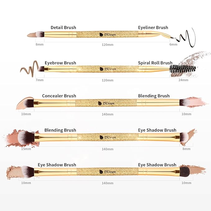 DUcare Eyeshadow Brushes Set Duo End Eye Makeup Brushes Professional Eyeshadow Brush set 5Pcs Travel Concealer Eyebrow Eyelash Eye Liners Blending-GlimoraGlow