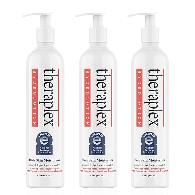 THERAPLEX Hydrolotion - Daily Skin and Body Moisturizer, No Parabens Or Preservatives, Noncomedogenic, and Hypoallergenic, Fragrance-Free, Dermatologist Recommended 3 Pack-GlimoraGlow
