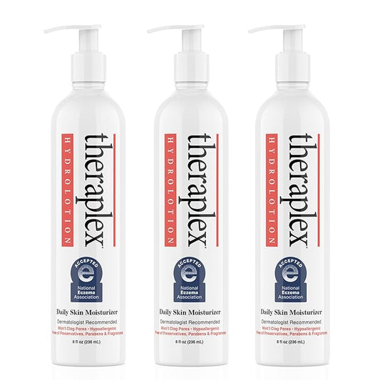 THERAPLEX Hydrolotion - Daily Skin and Body Moisturizer, No Parabens Or Preservatives, Noncomedogenic, and Hypoallergenic, Fragrance-Free, Dermatologist Recommended 3 Pack-GlimoraGlow