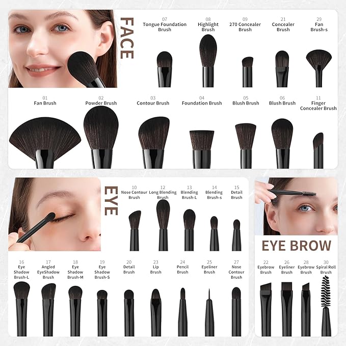 Docolor Makeup Brushes Set Professional 30Pcs Obsidian Makeup Brushes Premium Synthetic Powder Kabuki Foundation Contour Blush Concealer Eye Shadow Blending Eyeliner Crease Eyebrow Make Up Brush Kit-GlimoraGlow