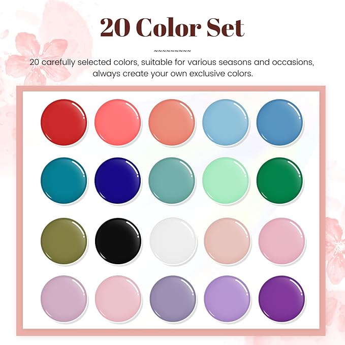 JODSONE 23 PCS Gel Nail Polish Set with Base Glossy and Matte Top Coat Multicolored Gel Nail Long Lasting Suitable for All Seasons-GlimoraGlow