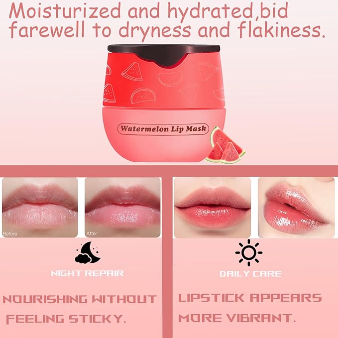 1 PCS Bee Lip Balm Honey Pot, Exfoliating Watermelon Bee Lip Balm Sleeping Lip Mask Overnight with Sticks, Honey Pot Lip Balm Prevention Dry Hydrating and Crack Lip Scrubs-GlimoraGlow