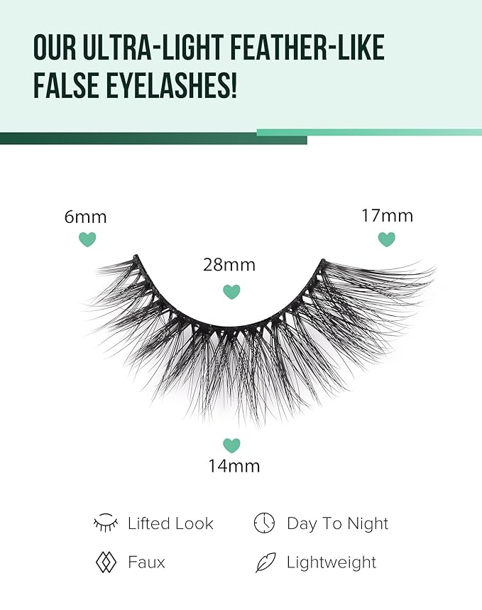 Cat Eye Lashes Soft Mink False Eyelashes Natural False Lashes Wispy Fake Lashes C Curl Faux Mink Lashes Fluffy False Lashes Pack 17MM-GlimoraGlow