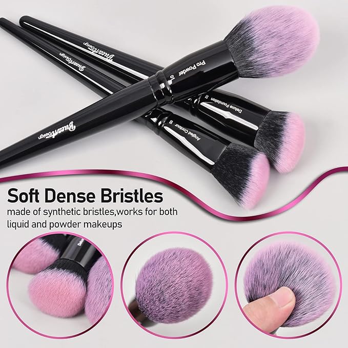 Bueart Design 18Pcs Pro Deluxe Fuchsia Pink Black Makeup Brushes set with Travel Make up Brush Holder case Foundation concealer contour Blush eyeshadow face make up brush set-GlimoraGlow