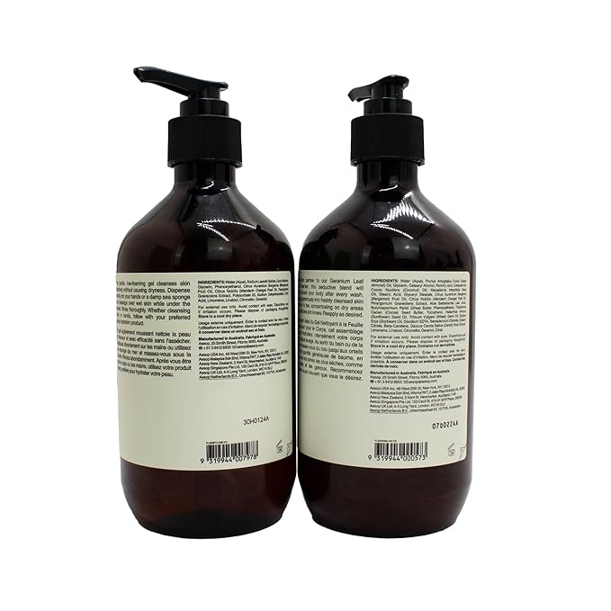 Aesop Geranium Leaf Duet | Gel Body Cleanser & Body Balm | Aromatic Pairing For Cleansed and Supple Skin | Paraben-Free, Cruelty-Free & Vegan |16.9 oz + 16.5 oz-GlimoraGlow
