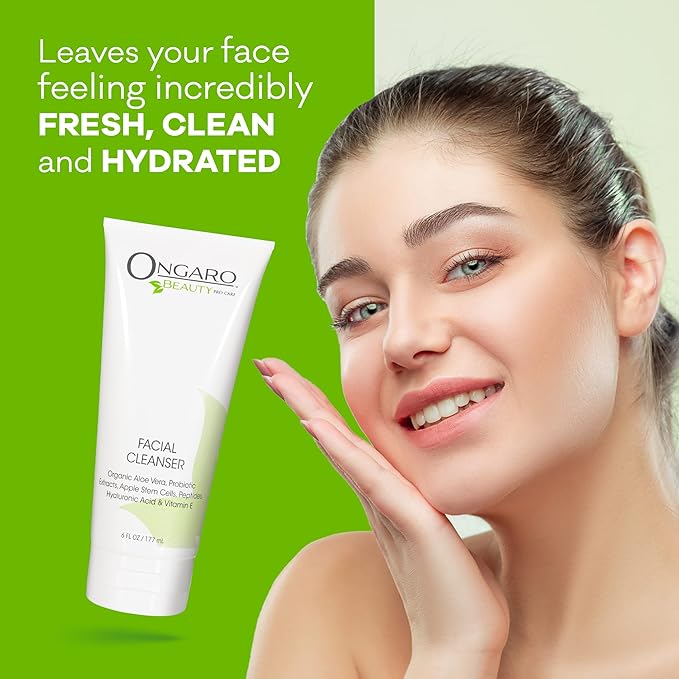 Ongaro Beauty Hydrating Face Cleanser, Gentle Facial Cleanser with Organic Aloe Vera for Normal, Oily, Sensitive and Dry Skin, Facial Wash with Hyaluronic Acid and Vitamin E, 6 fl oz-GlimoraGlow