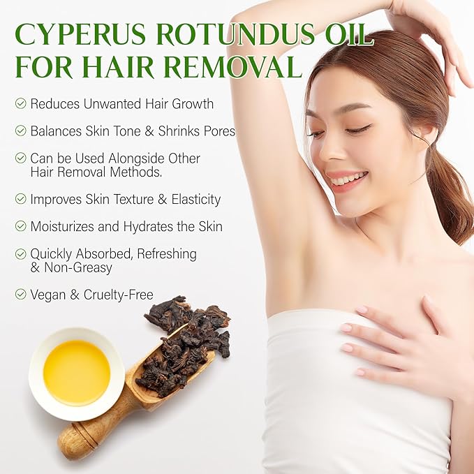 Cyperus Rotundus Oil,Cyperus Oil,Cyprus Rotundus Oil for Hair Removal,Cyperus Oil Natural, Soothing and gentle,Reducing Body Hair Growth,Smooth Skin & Hair Removal,60ml-GlimoraGlow
