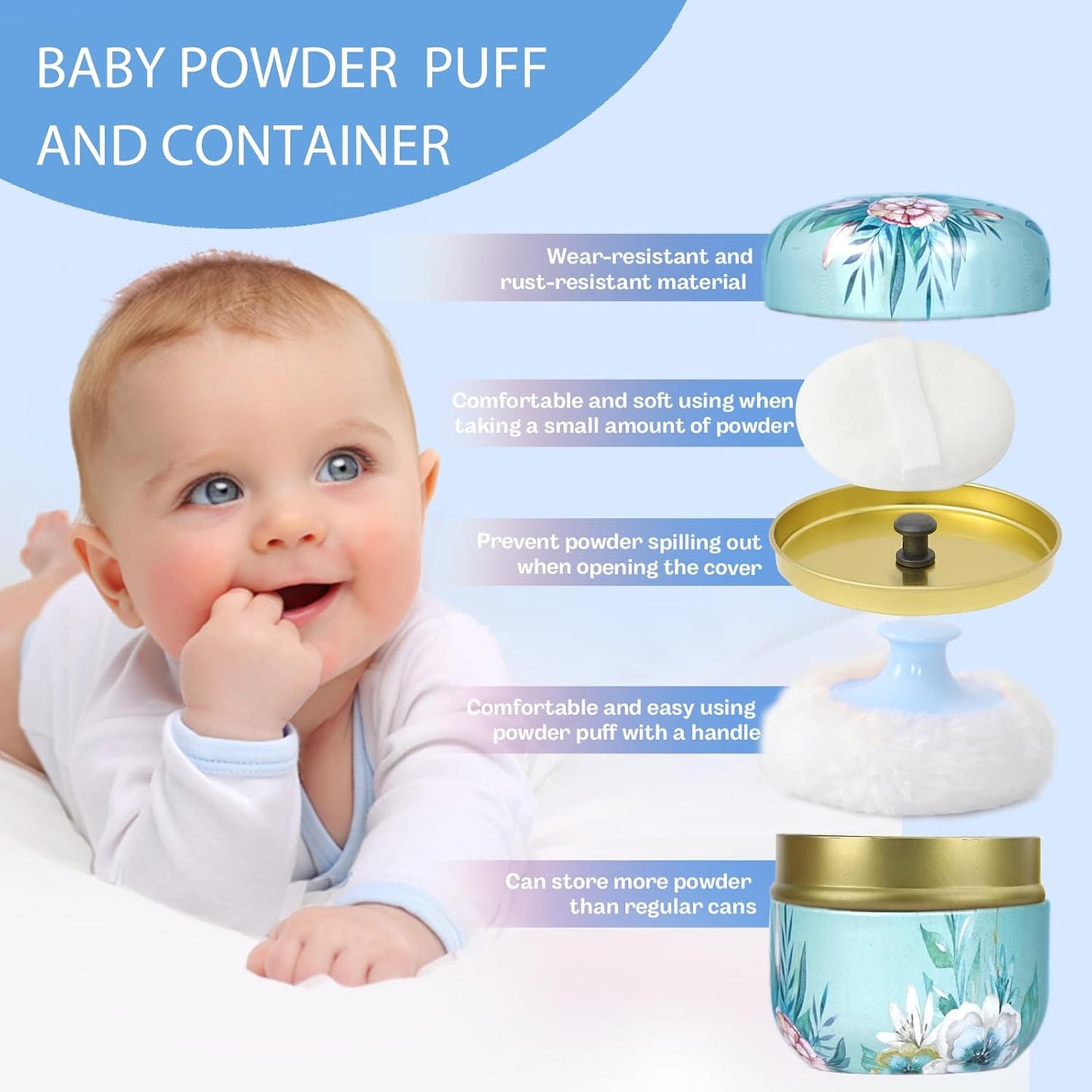 SHIMIDO Body Powder Puff and Container, 3.15" Portable Empty Body Powder Container for Baby Women's Loose Dusting Powder, Powder Case Box with Lids for Bath, Travel and Home Use (Big Flower)-GlimoraGlow