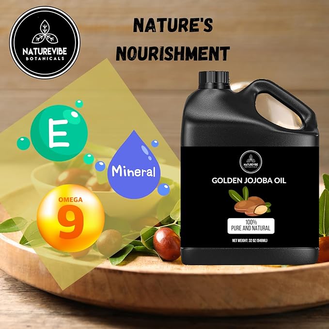 Naturevibe Botanicals Golden Jojoba Oil 32 oz – 100% Pure, Cold-Pressed Moisturizer for Skin & Hair | Antioxidant-Rich, Non-Greasy, Carrier Oil & Daily Hydration-GlimoraGlow