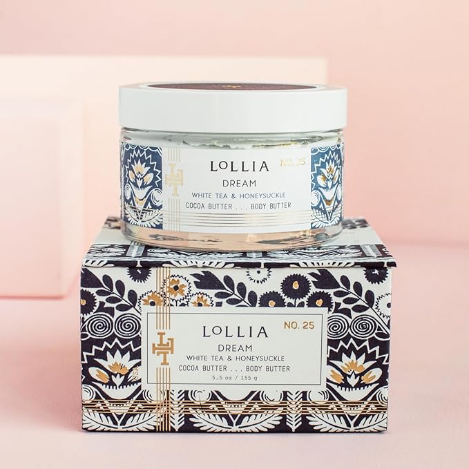 LOLLIA Dream Body Butter, 5.5 oz. - White Tea & Honeysuckle Fragrance - Shea Butter & Cocoa Butter, Body Lotion for Women, Hydrating & Smooth Body Moisturizer-GlimoraGlow