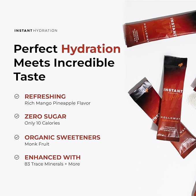 Instant Hydration Electrolytes Powder Packets - Mango Pineapple Drink Mix - Zero Sugar - Keto, Vegan, Gluten-Free, Non-GMO - Boost Recovery, Brain Health, Muscle & Tissue Support- 30 Sticks-GlimoraGlow