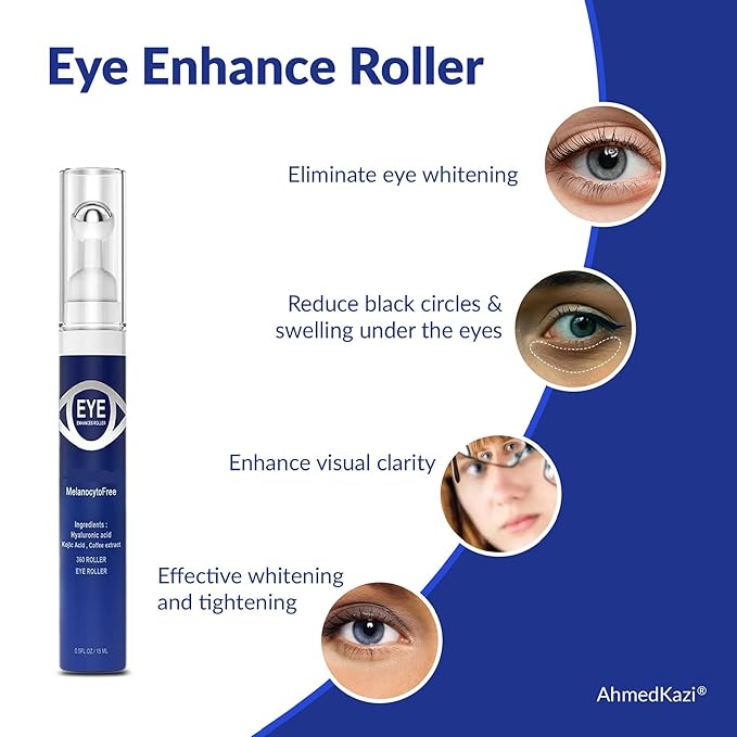 5% Caffeine Eye Serum and Under Eye Roller Cream with 360° Massage Ball for Dark Circles and Puffiness | Under Eye Bags Reduce Wrinkles & Fine Lines | Suitable for All Skin Types | Aloe Scented-GlimoraGlow