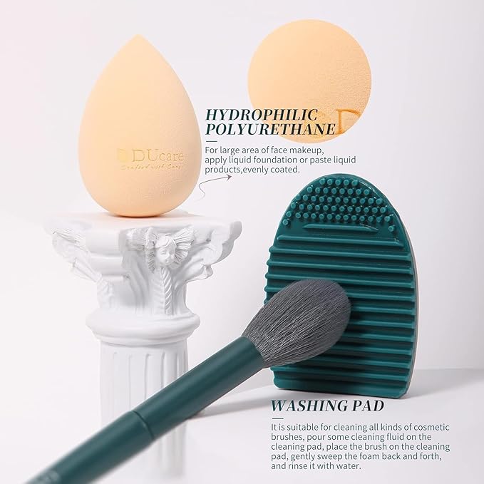 DUcare 17Pcs Professional Makeup Brush Set Complete Kit with Brush Cleaning Mat and Makeup Sponge, Ideal for Foundation, Eyeshadow, Liquid Cream, Gift Box Set-GlimoraGlow