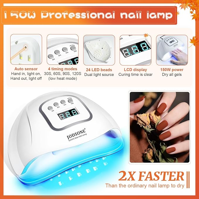 JODSONE 36 Pcs Gel Nail Polish Kit with U V Light of 32 Color Gel Polish Nail Collections Base and Top Glitter Coat Manicure Tools-GlimoraGlow