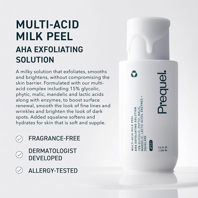 Skin Multi-Acid Milk Peel, Professional Exfoliating Solution. 15% Glycolic Acid Face Peel with Lactic Acid and Enzymes. Hydrating Chemical Exfoliant. Clinical Strength Formula, 7.6oz Bottle.-GlimoraGlow